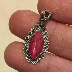 Genuine Natural Raw Ruby Pendant, Sterling Silver Setting